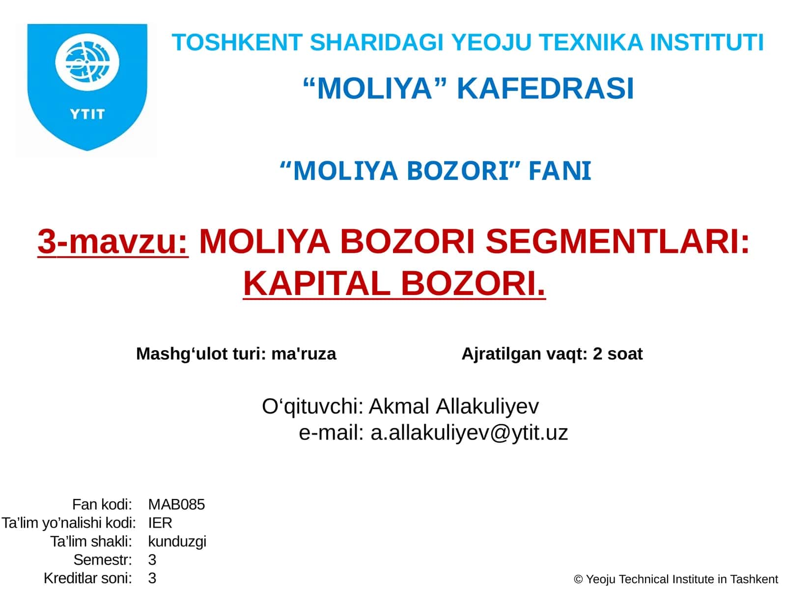 MOLIYA BOZORI SEGMENTLARI:KAPITAL BOZORI 1