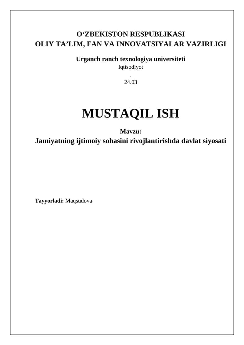 Jamiyatning ijtimoiy sohasini rivojlantirishda davlat siyosati 1