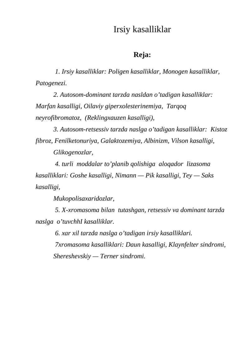 Irsiy kasalliklar 1