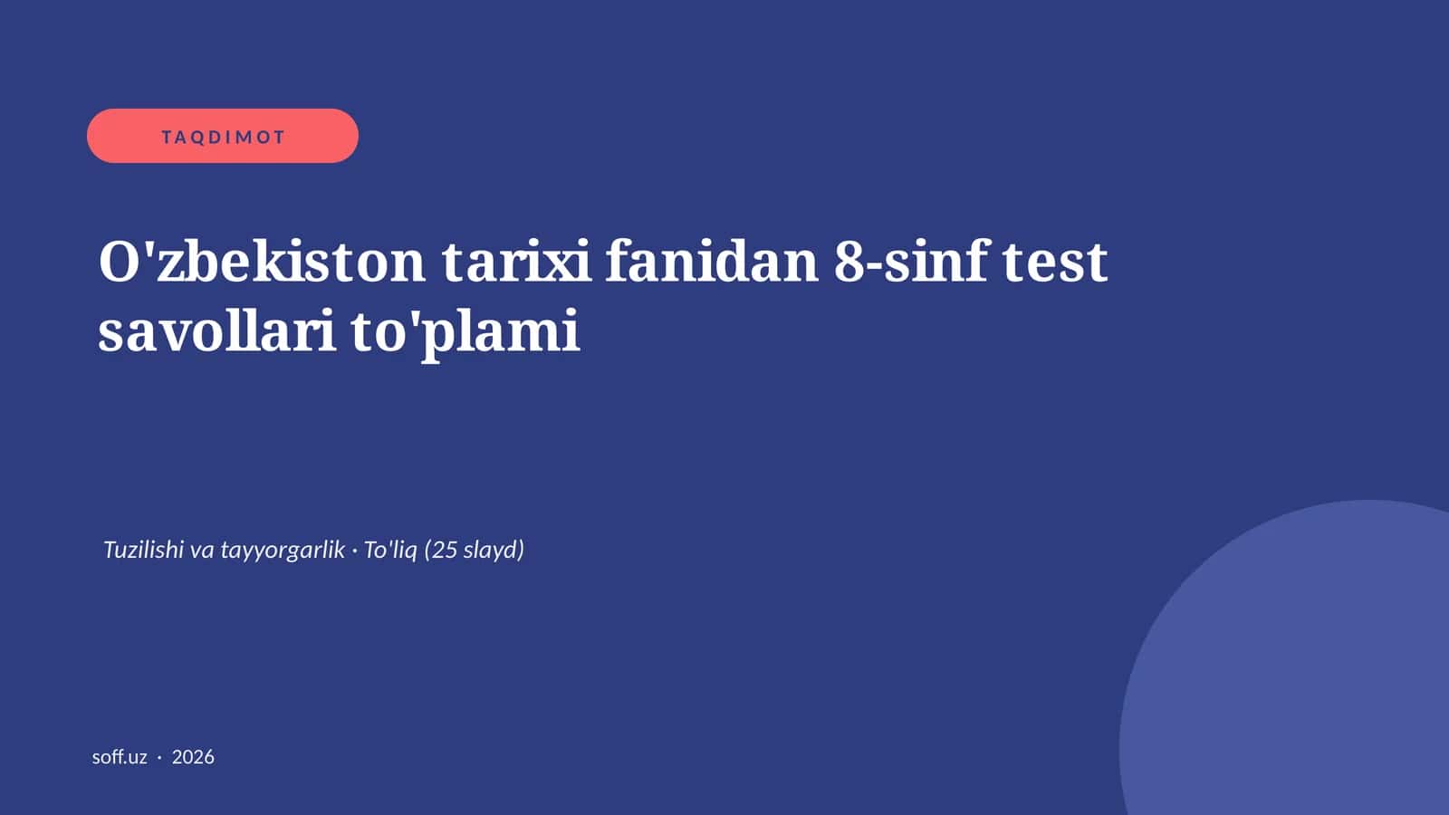 O'zbekiston tarixi fanidan 8-sinf test savollari to'plami 1