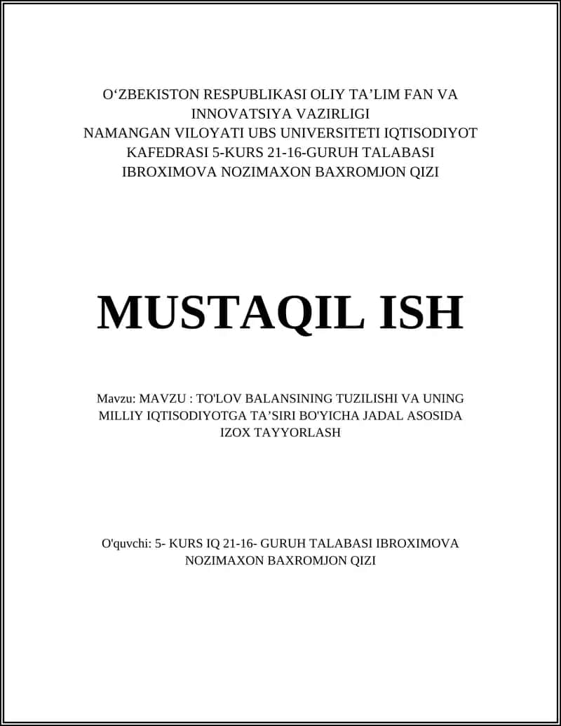To'lov Balansining Tuzilishi 1