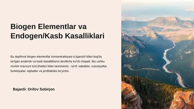 Biogen Elementlar va Endogen/Kasb Kasalliklari 1