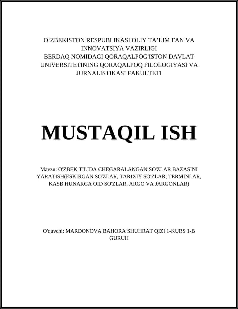 O'zbek tilida chegaralangan so'zlar bazasini yaratish 1