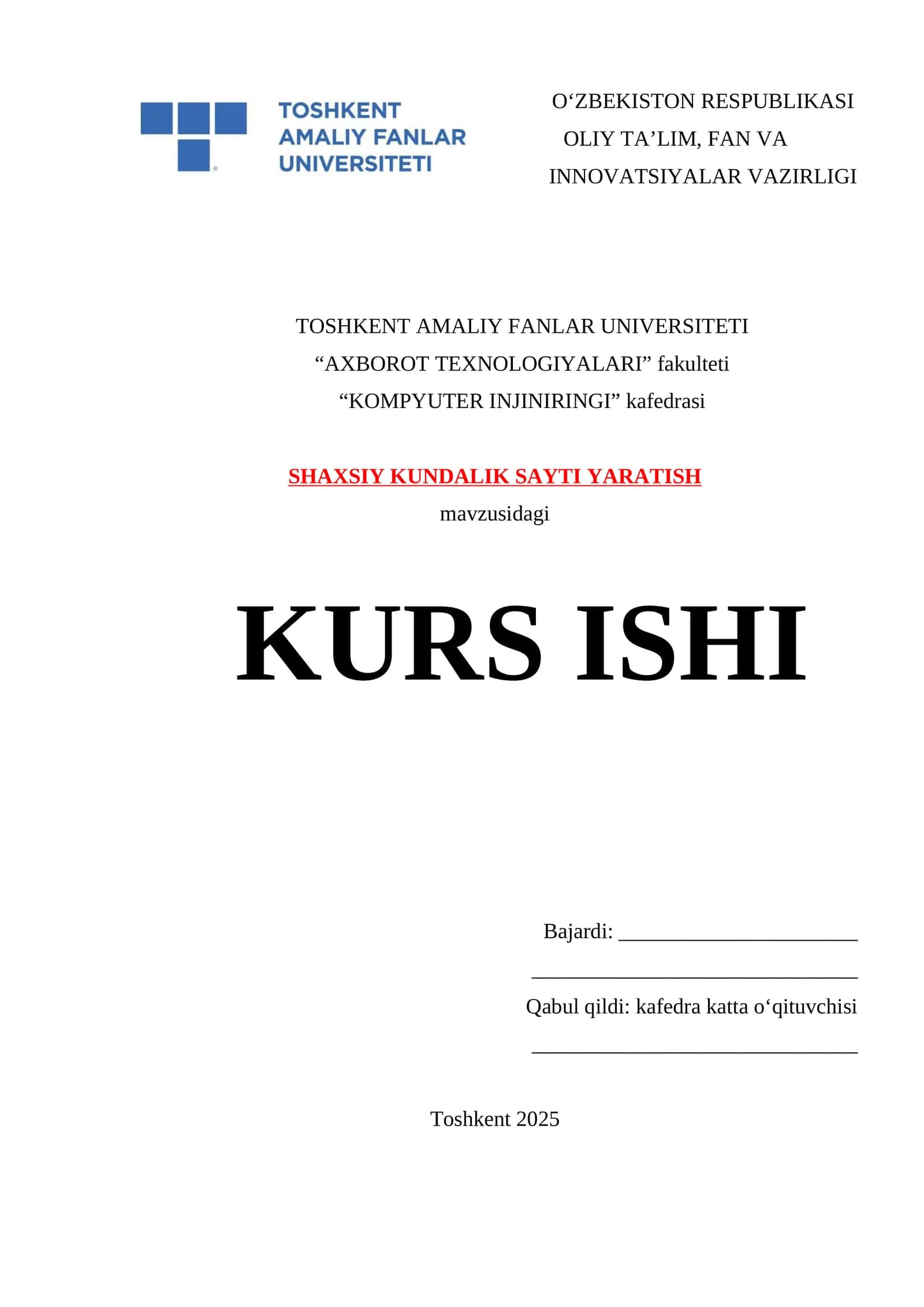 SHAXSIY KUNDALIK SAYTI YARATISH 1