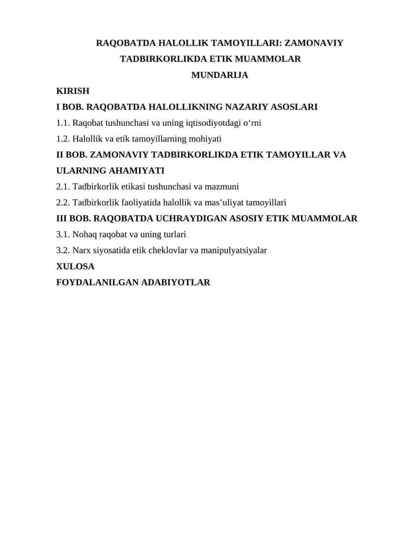 RAQOBATDA HALOLLIK TAMOYILLARI: ZAMONAVIY TADBIRKORLIKDA ETIK MUAMMOLAR 1