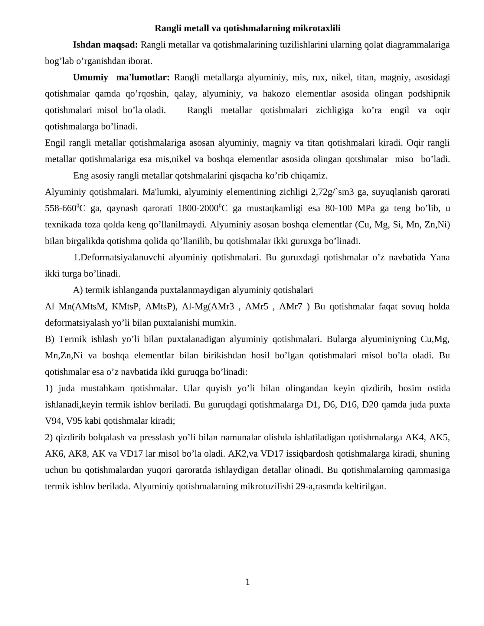 Rangli metall va qotishmalarning mikrotaxlili 1