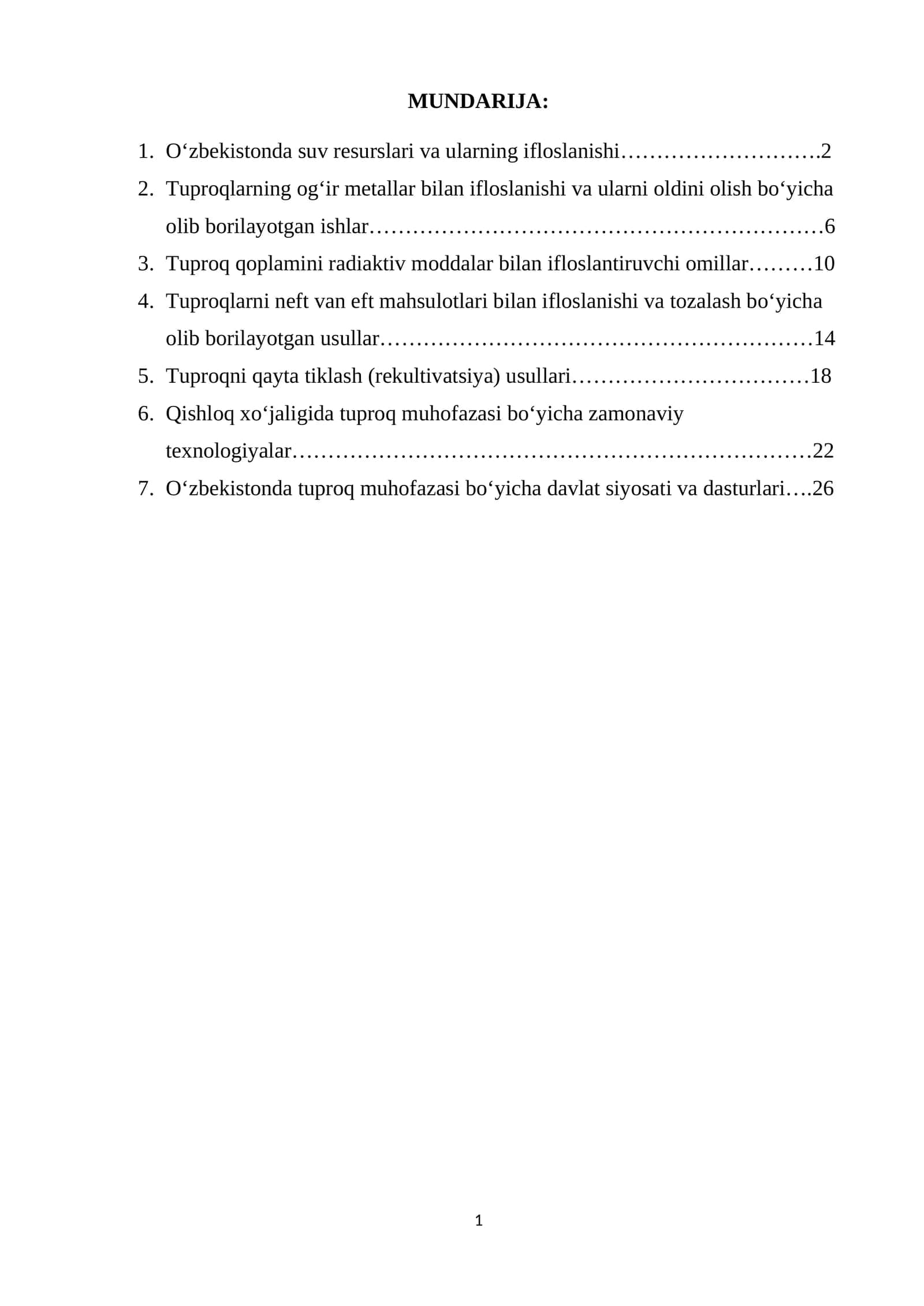 Tuproq eroziyasi mustaqil ish 1