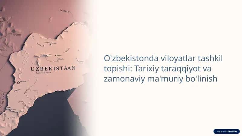 O'zbekistonda viloyatlar tashkil topishi: Tarixiy taraqqiyot va zamonaviy ma'muriy bo'linish 1