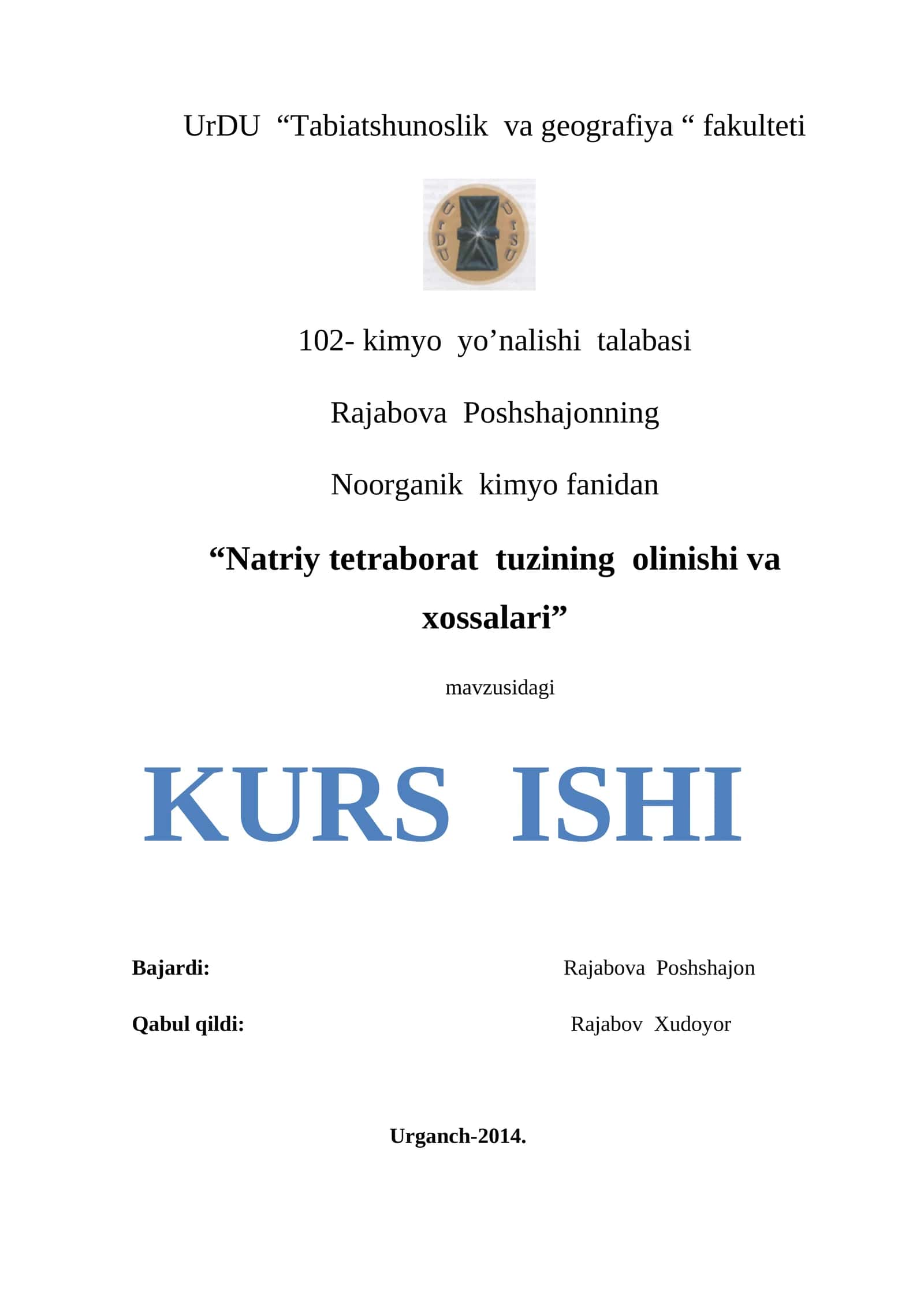 Natriy tetraborat tuzining olinishi va xossalari 1
