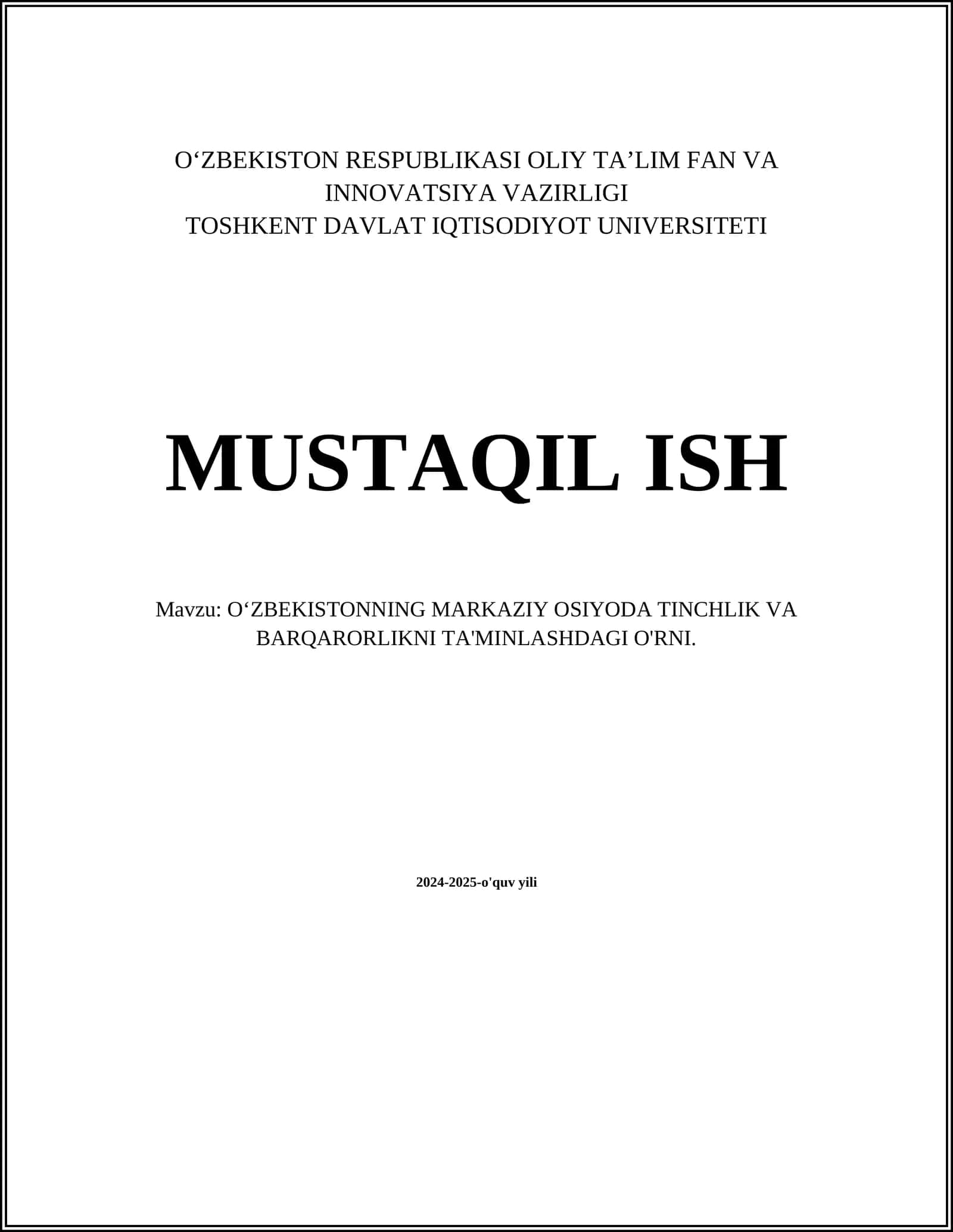 O'zbekistonning Markaziy Osiyoda Tinchlik va Barqarorlikni Ta'minlashdagi O'rni 1