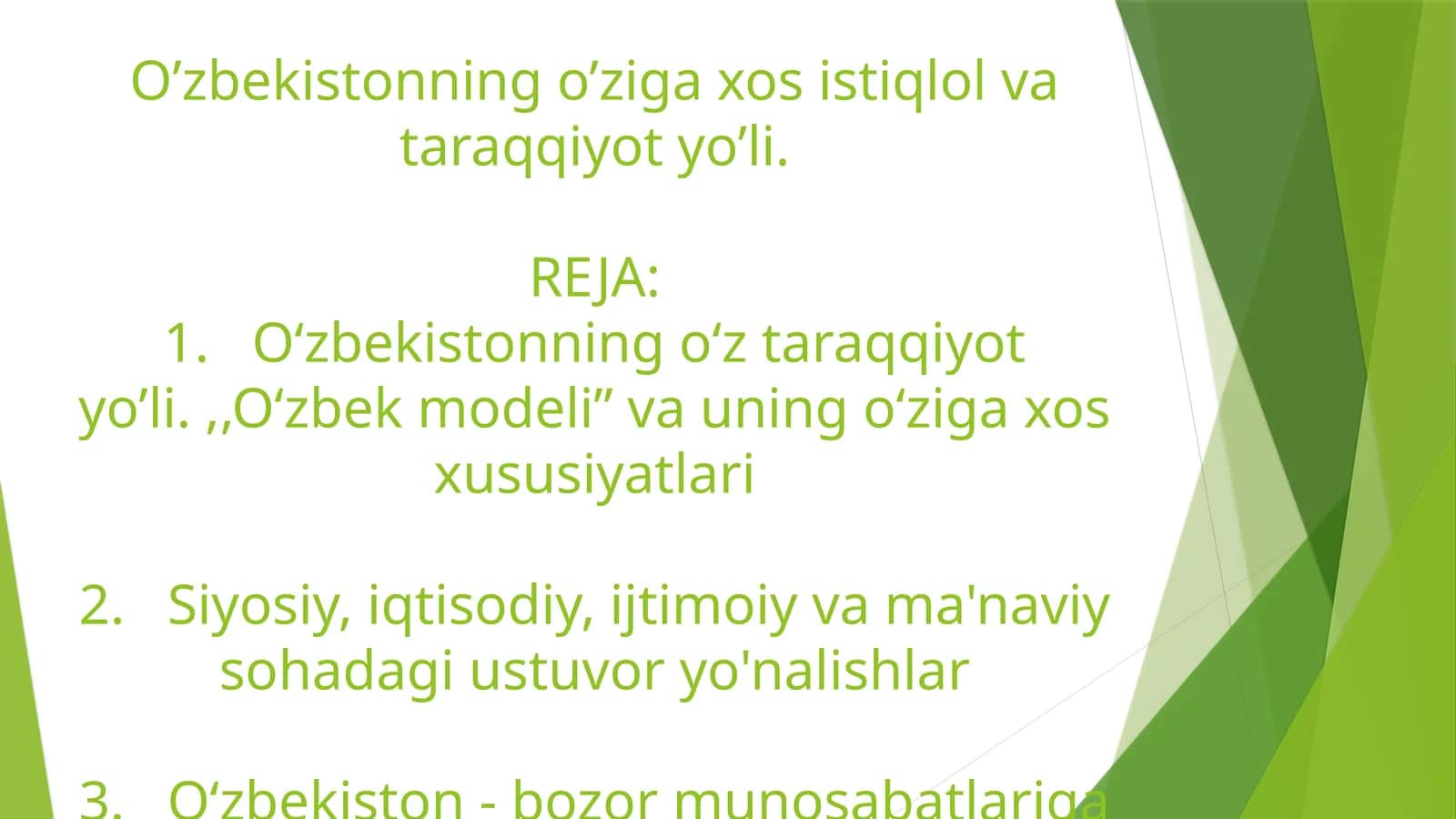 O’zbekistonning o’ziga xos istiqlol va taraqqiyot yo’li 1