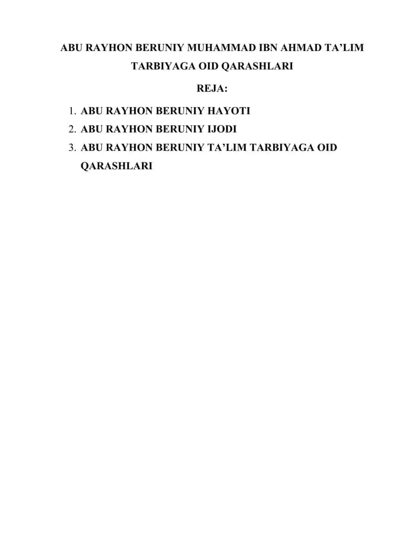 ABU RAYHON BERUNIY MUHAMMAD IBN AHMAD TA’LIM TARBIYAGA OID QARASHLARI 1