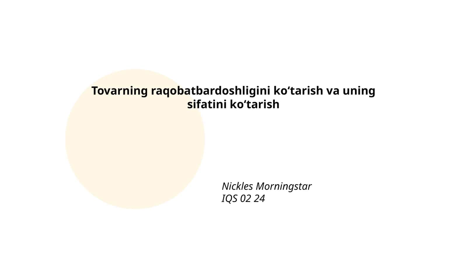 Tovar sifatini boshqarish 1