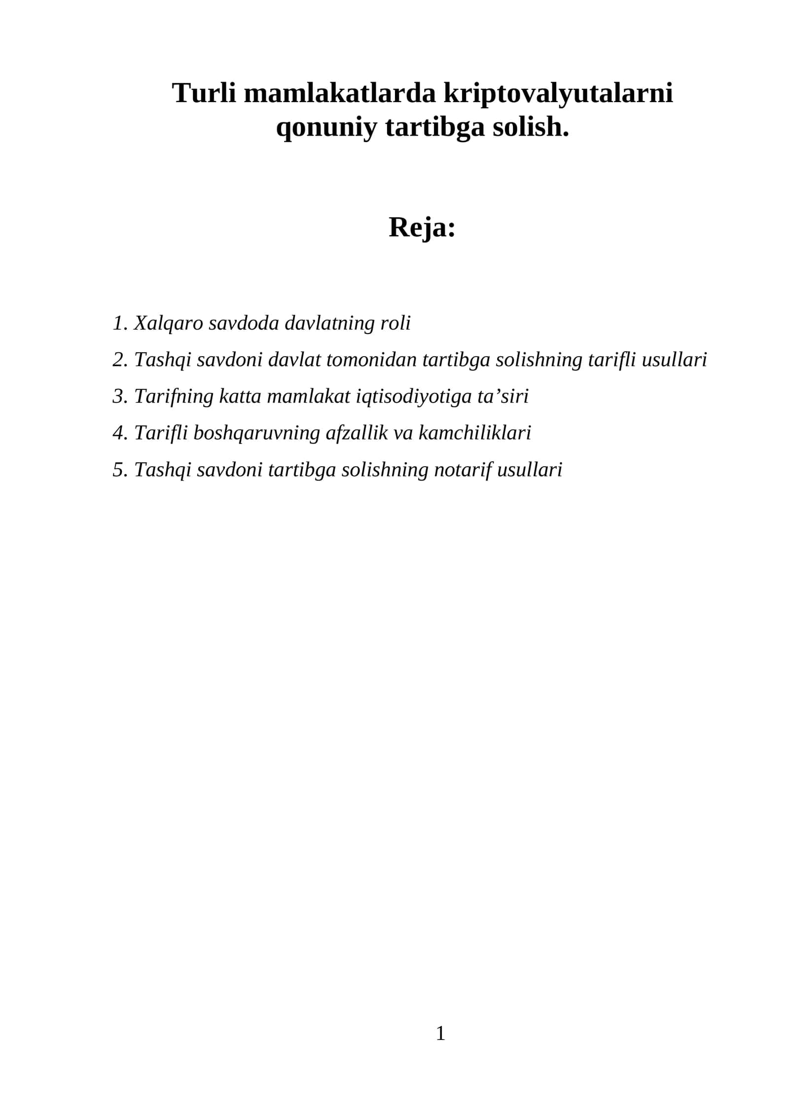 Tariflar va tashqi savdodagi masalalar 1