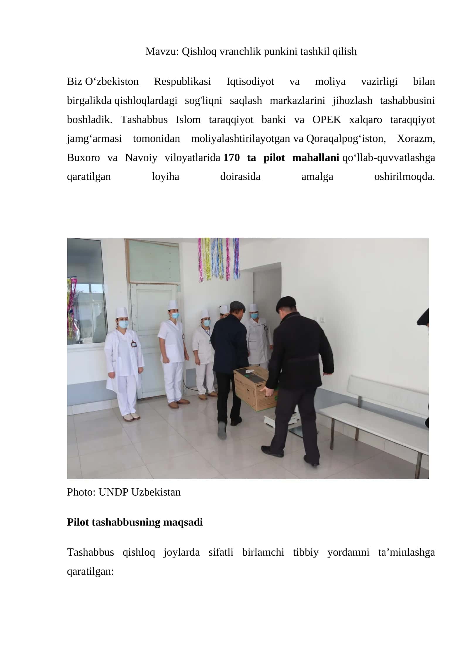 Qishloq vranchlik punkini tashkil qilish 1