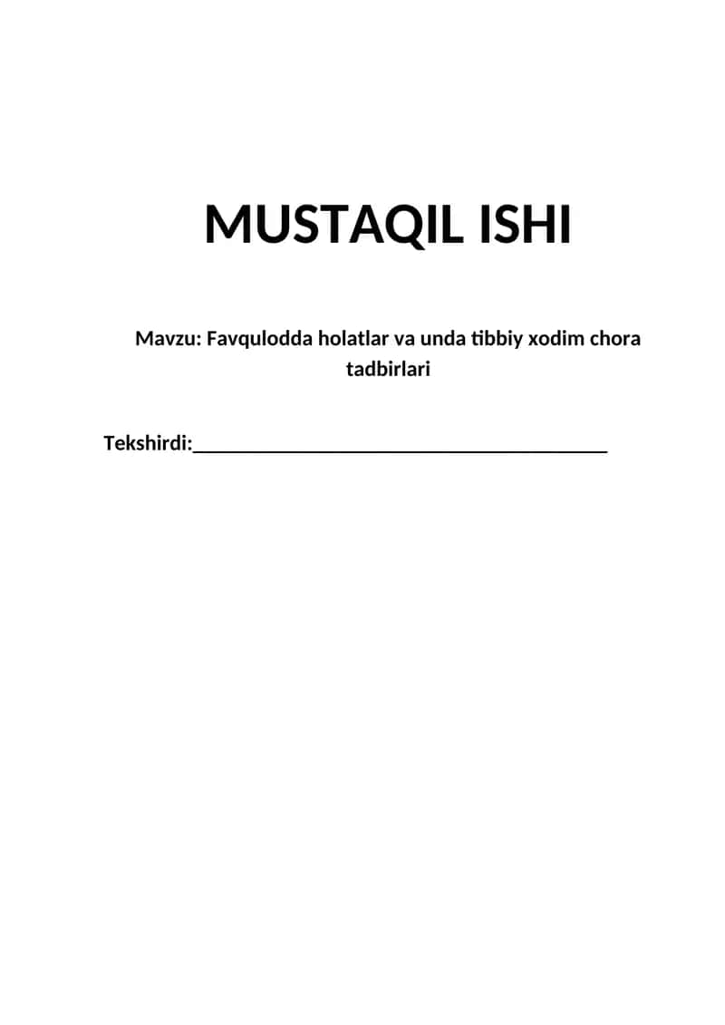 Favqulodda holatlar va unda tibbiy xodim chora tadbirlari 1