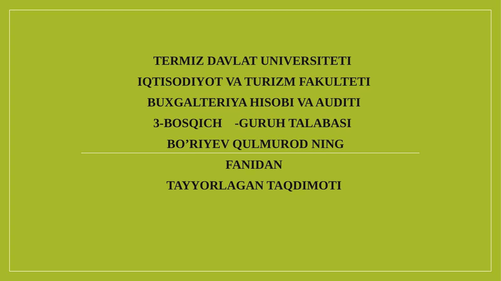 TAQDIMOT: BUDJET TASHKILOTLARIDA HARAKATLAR SMETASINI REJALASHTIRISH VA BUDJETDAN MOLIYALASHTIRISHDAGI MOLIYAVIY NAZORAT 1