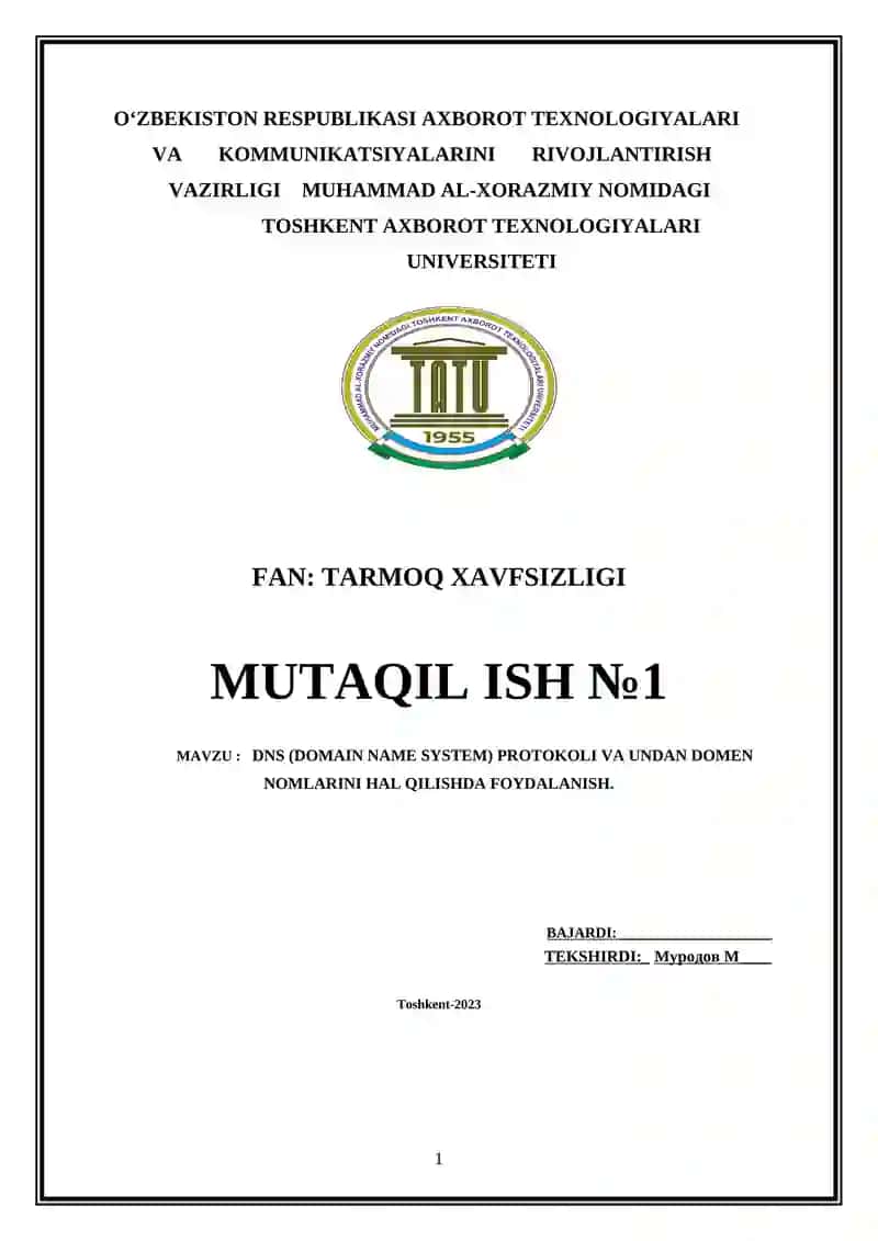 DNS (DOMAIN NAME SYSTEM) PROTOKOLI VA UNDAN DOMEN NOMLARINI HAL QILISHDA FOYDALANISH