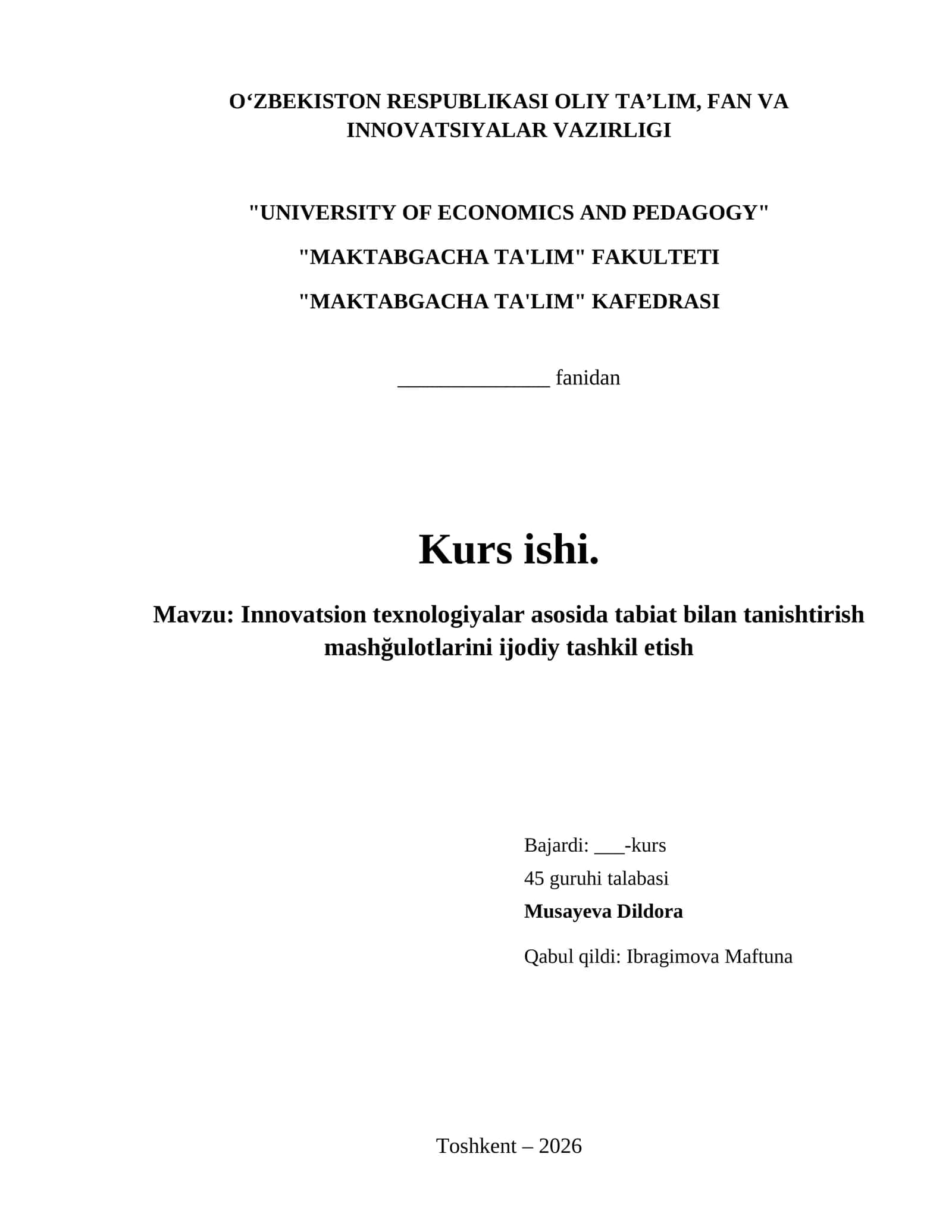 Innovatsion texnologiyalar asosida tabiat bilan tanishtirish mashğulotlarini ijodiy tashkil etish 1