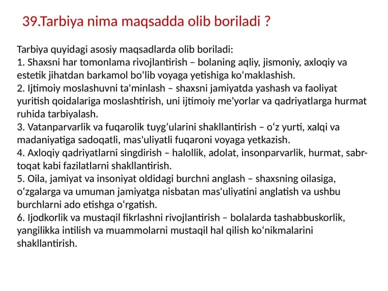 Tarbiya maqsadlari 1
