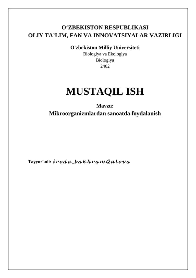 Mikroorganizmlardan sanoatda foydalanish 1