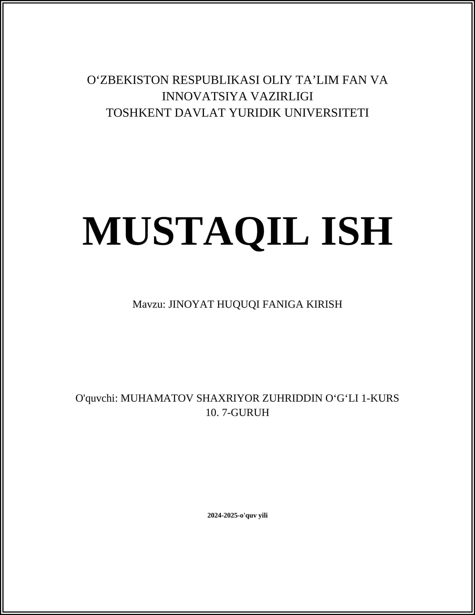 JINOYAT HUQUQI FANIGA KIRISH 1