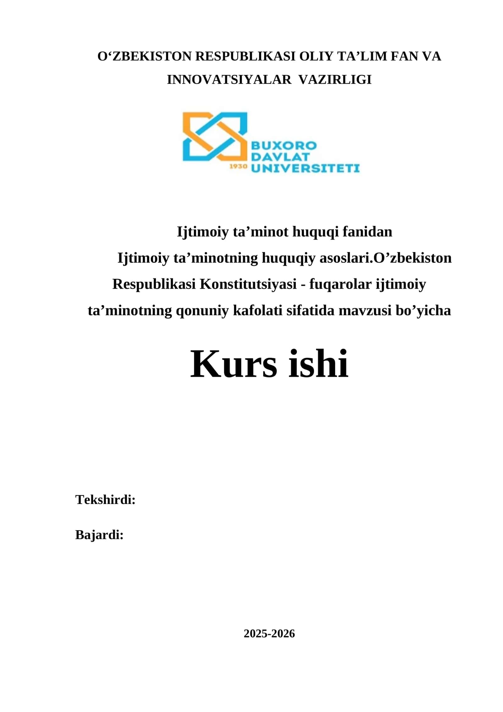 Ijtimoiy ta’minotning huquqiy asoslari. O’zbekiston Respublikasi Konstitutsiyasi 1