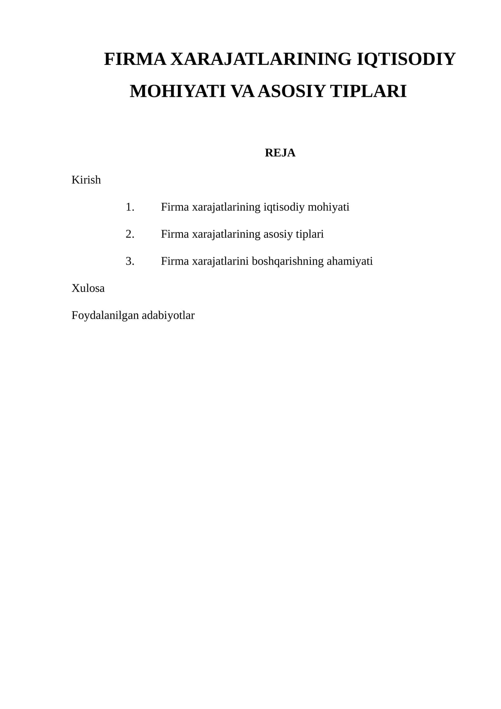 Firma Xarajatlarining Iqtisodiy Mohiyati va Asosiy Tiplari 1
