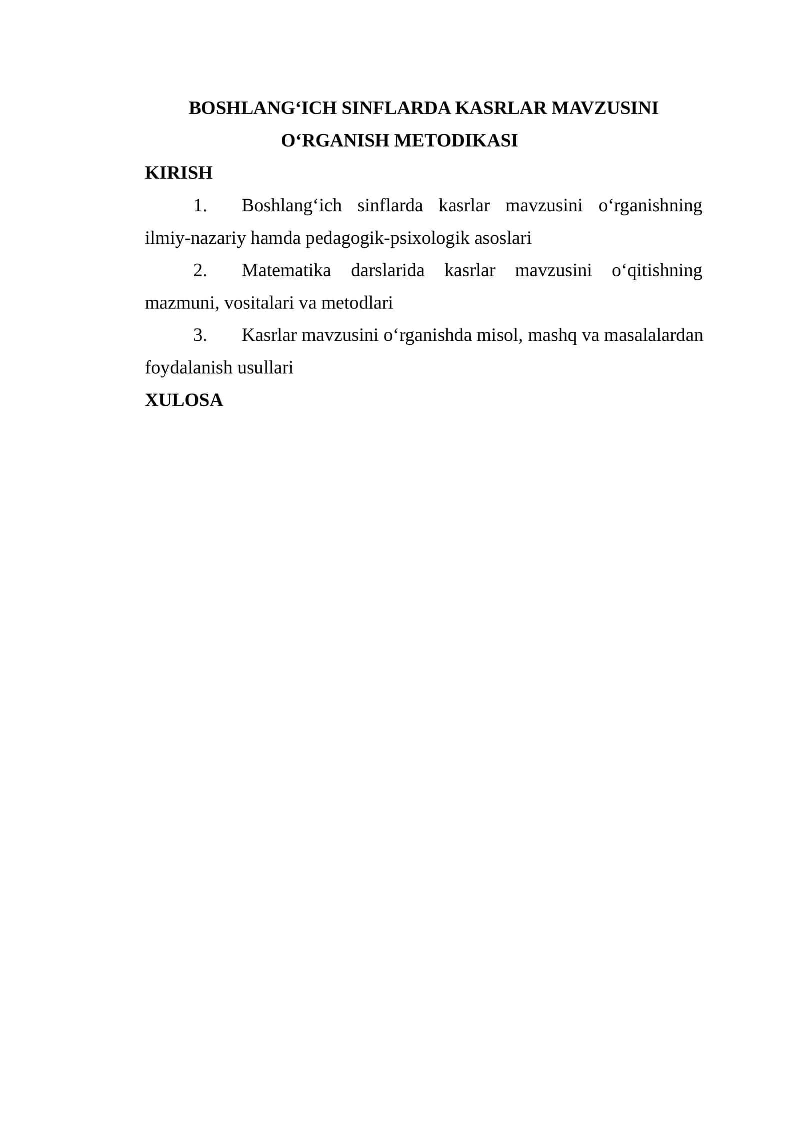 BOSHLANG‘ICH SINFLARDA KASRLAR MAVZUSINI O‘RGANISH METODIKASI 1