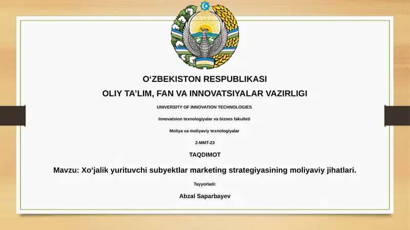 Xo‘jalik yurituvchi subyektlar marketing strategiyasining moliyaviy jihatlari 1