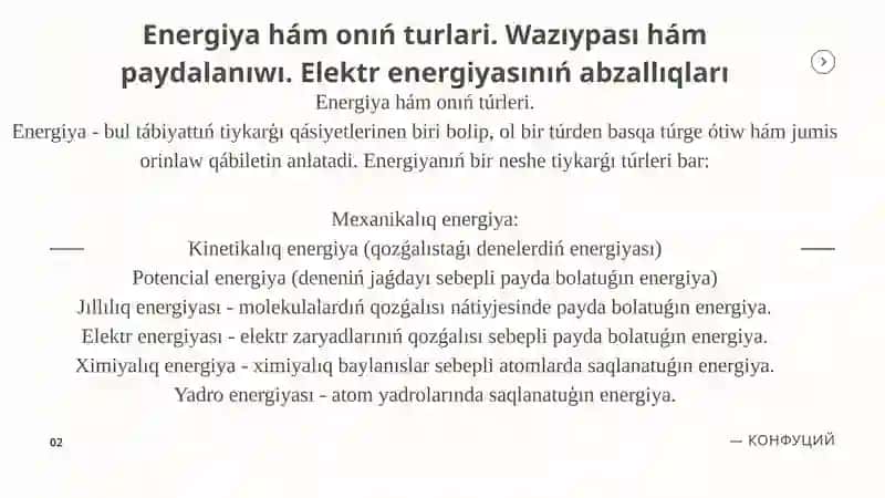 Energiya hám onıń turlari