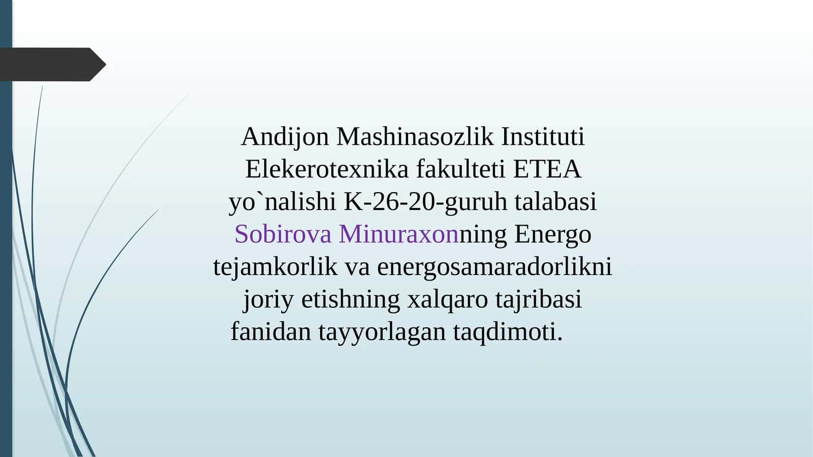 Bino va inshoatlarni energiya istemoli tejamkorligini oshirish 1