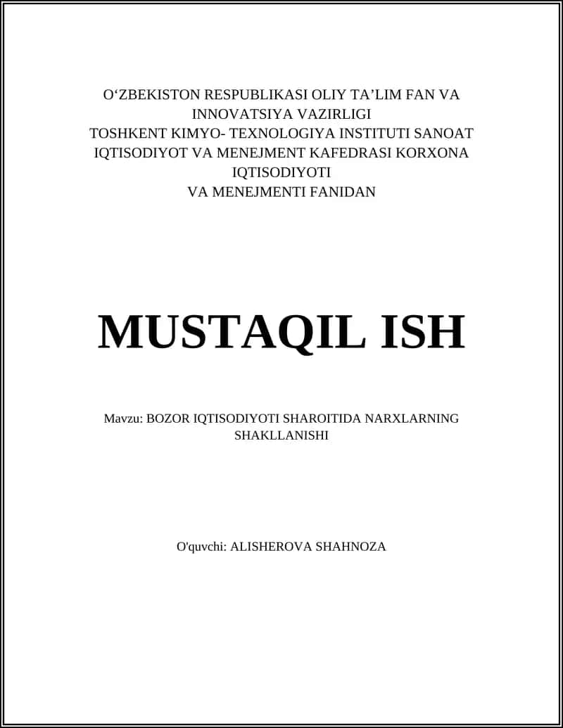 BOZOR IQTISODIYOTI SHAROITIDA NARXLARNING SHAKLLANISHI 1