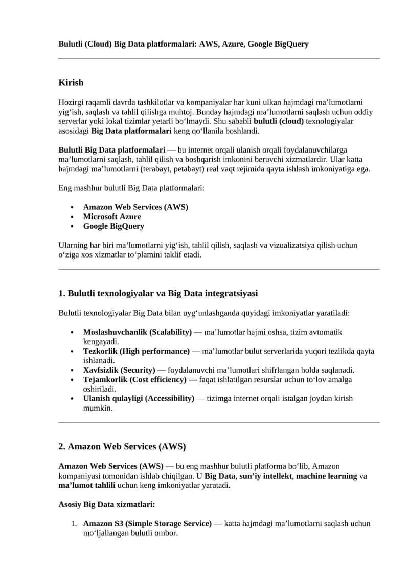 Bulutli (Cloud) Big Data platformalari 1