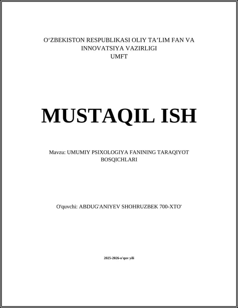UMUMIY PSIXOLOGIYA FANINING TARAQIYOT BOSQICHLARI 1