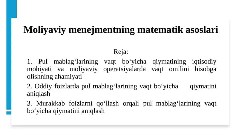 Moliyaviy menedjmentning matematika asoslari 1