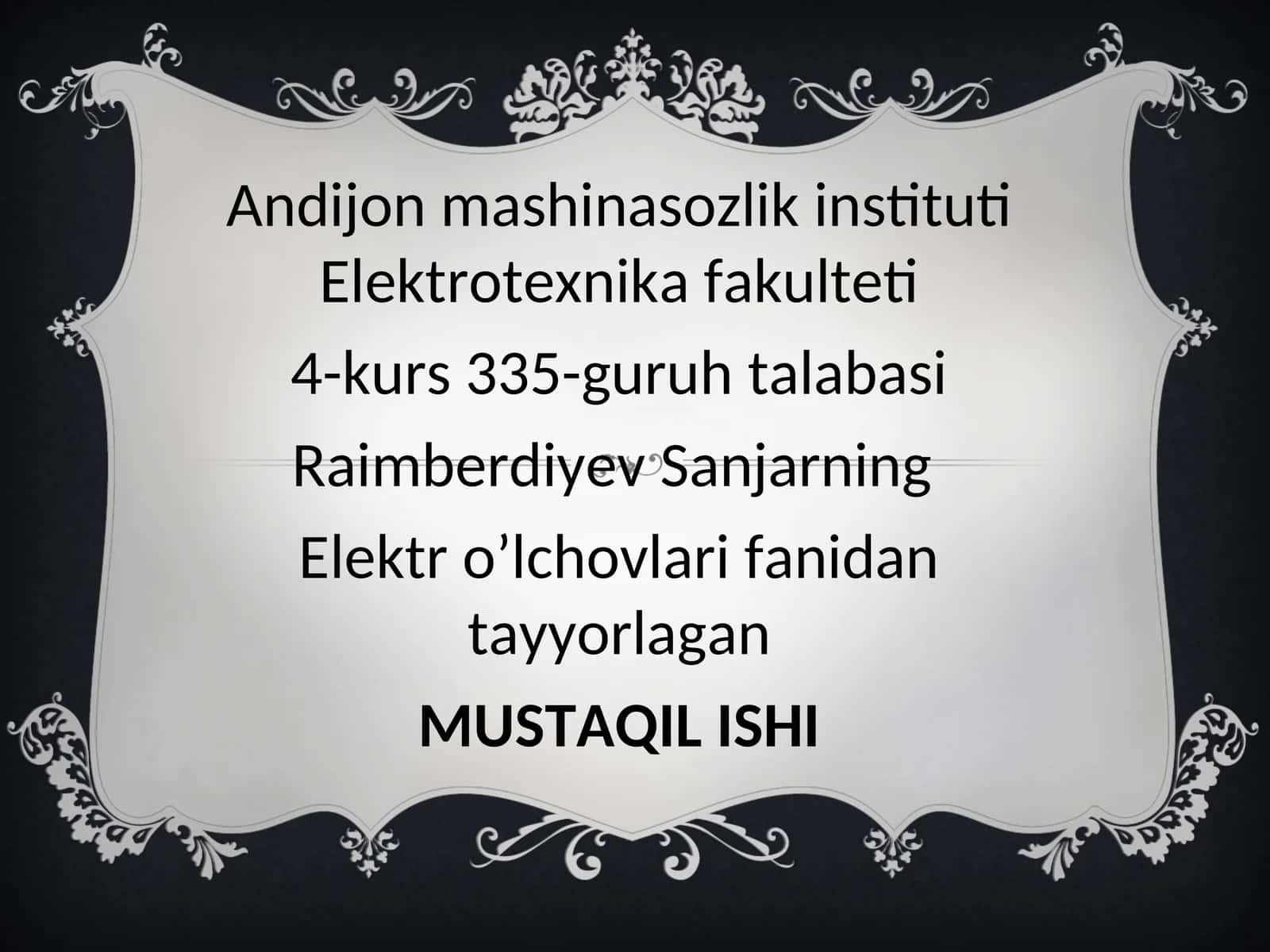 Elektr o’lchovlari fanidan tayyorlagan MUSTAQIL ISHI 1