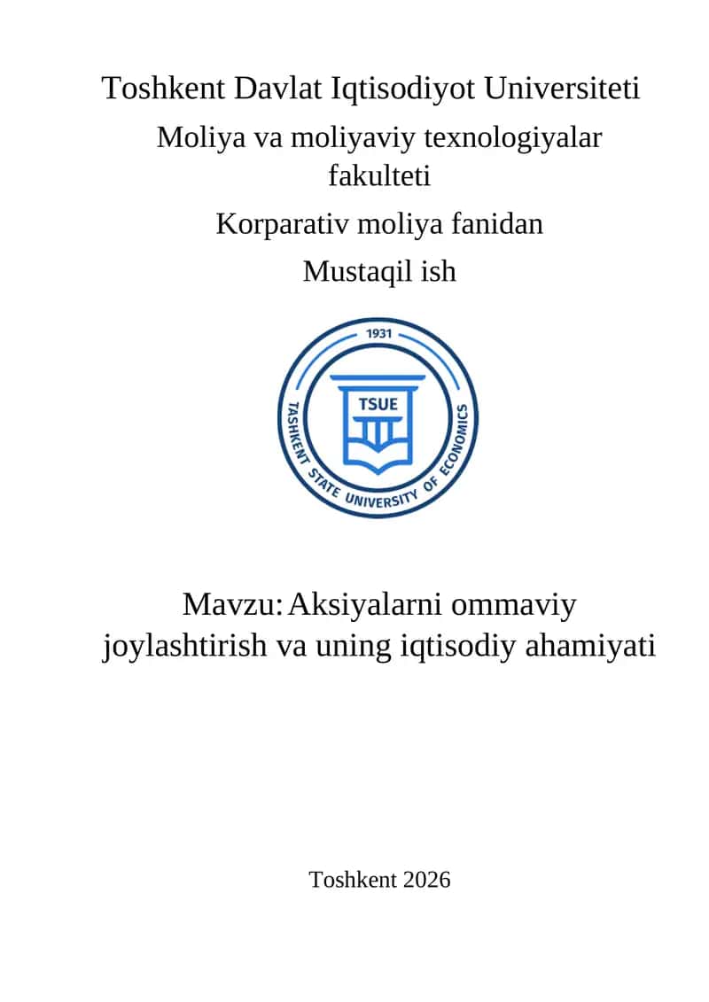 Aksiyalarni ommaviy joylashtirish va uning iqtisodiy ahamiyati 1