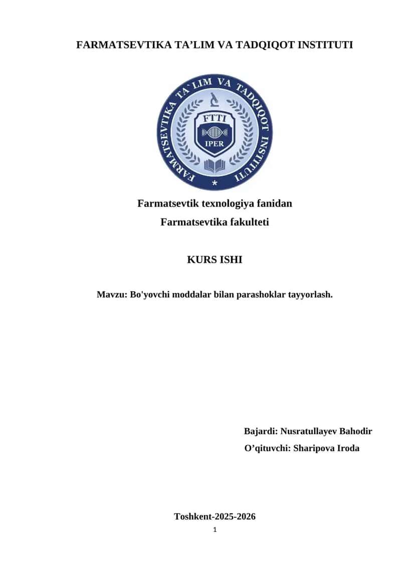 Bo'yovchi moddalar bilan parashoklar tayyorlash