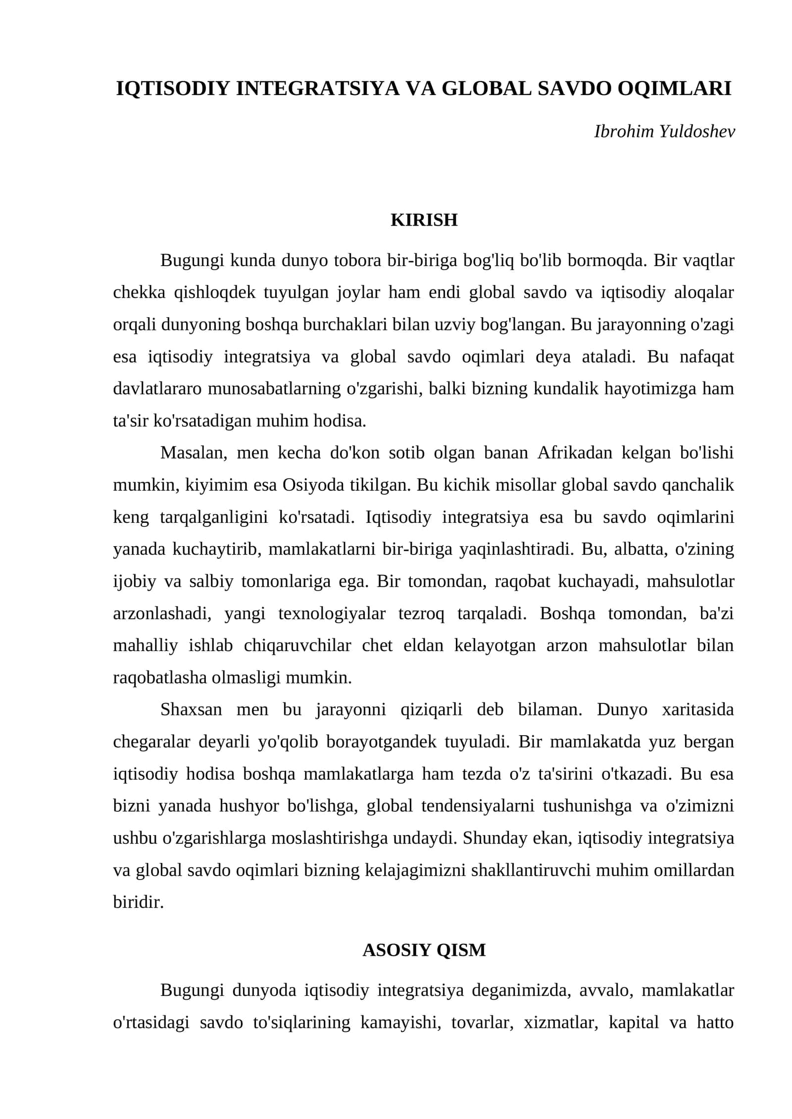 IQTISODIY INTEGRATSIYA VA GLOBAL SAVDO OQIMLARI 1