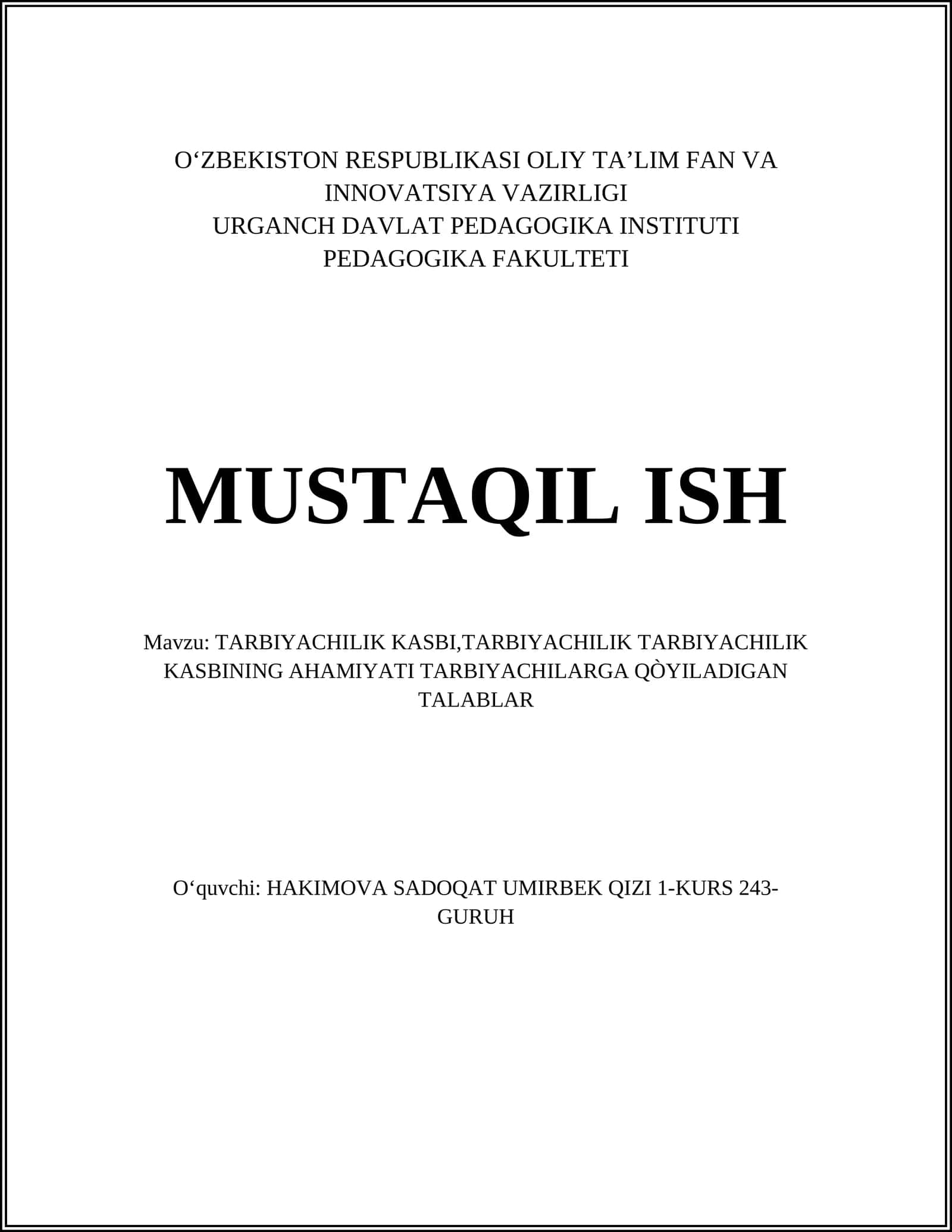 TARBIYACHILIK KASBI 1