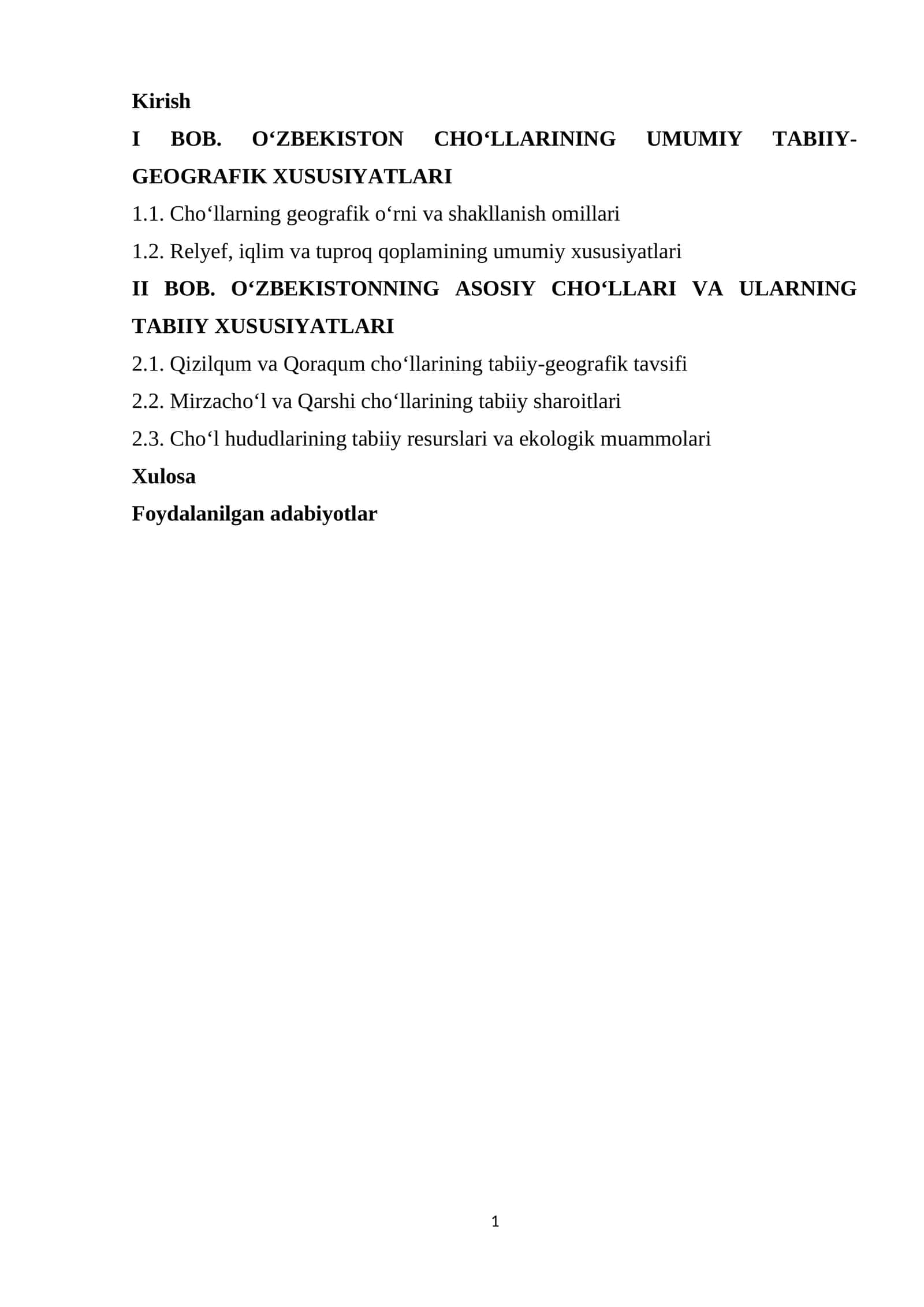 O‘ZBEKISTON CHO‘LLARINING UMUMIY TABIIY-GEOGRAFIK XUSUSIYATLARI 1