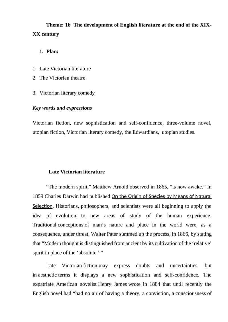 Late Victorian Literature 1