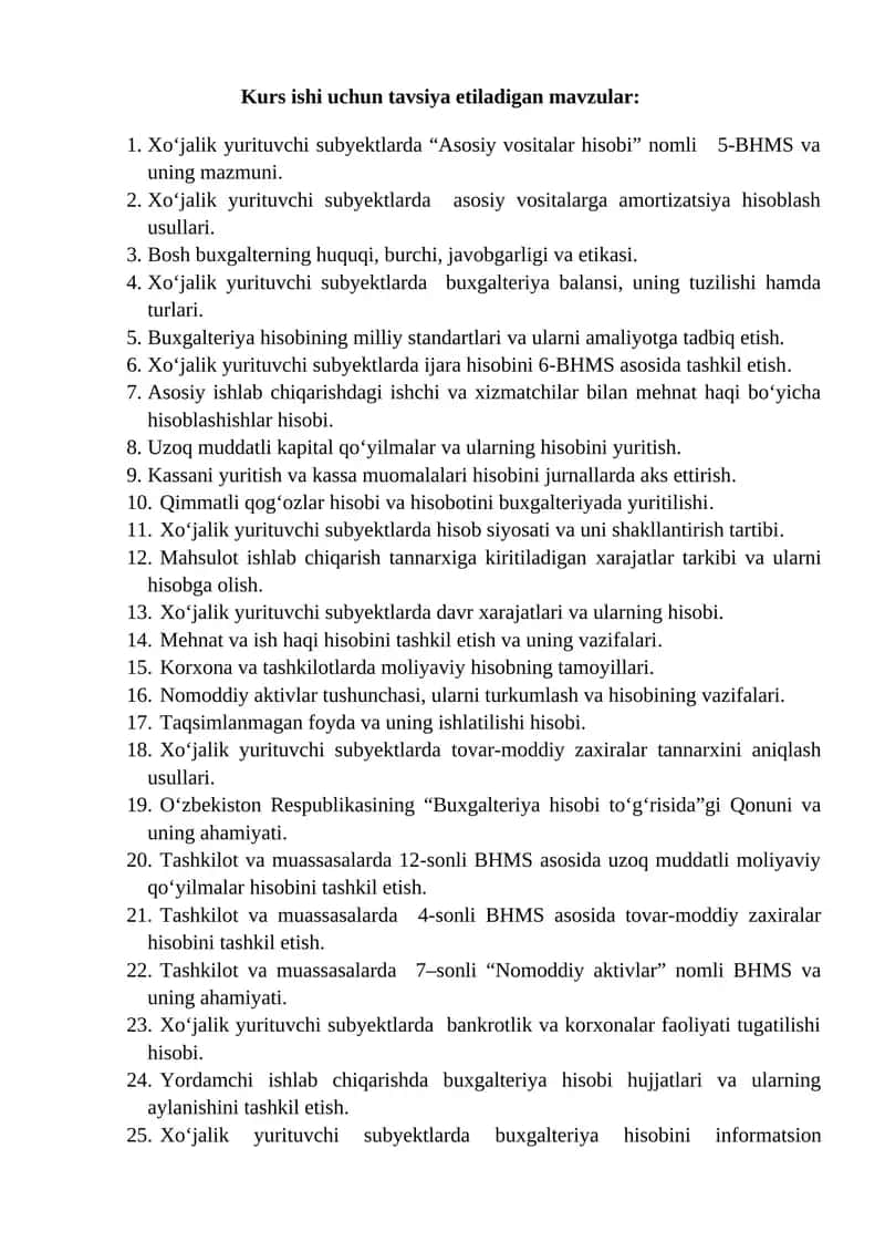 Xoʻjalik yurituvchi subyektlarda “Asosiy vositalar hisobi” nomli 5-BHMS va uning mazmuni 1