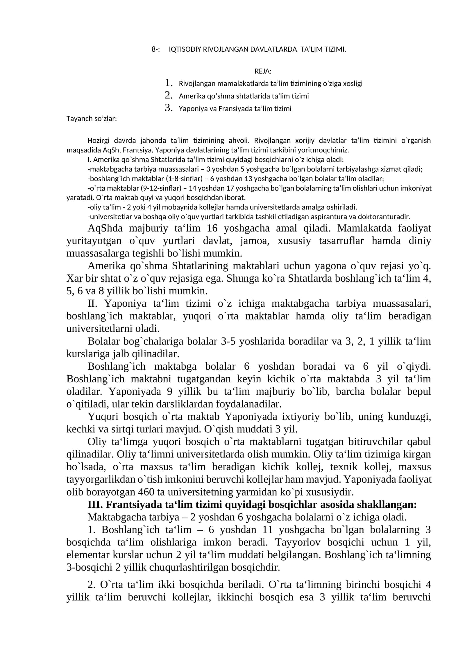 Rivojlangan Davlatlarda Ta'lim Tizimi 1