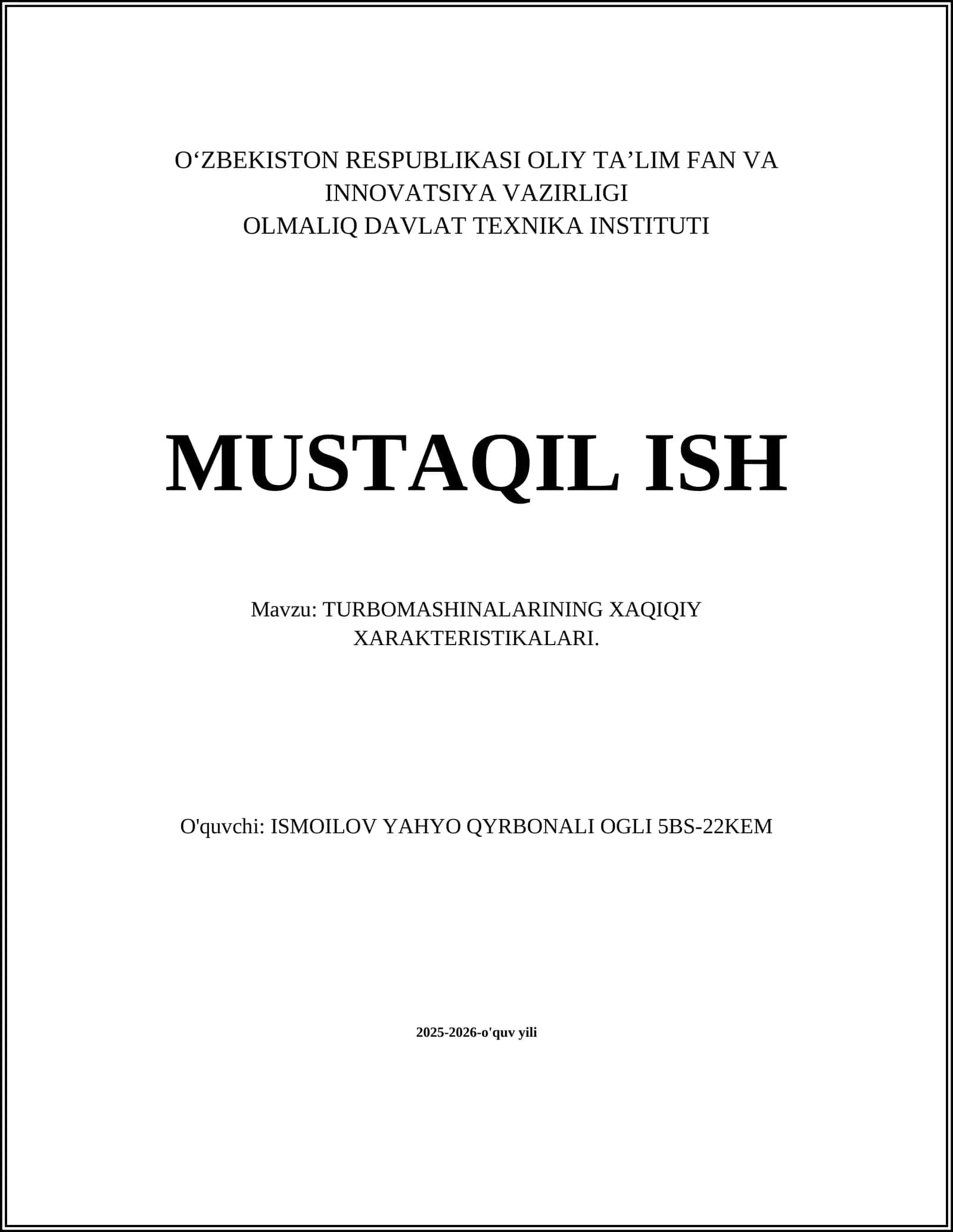 TURBOMASHINALARINING XAQIQIY XARAKTERISTIKALARI 1
