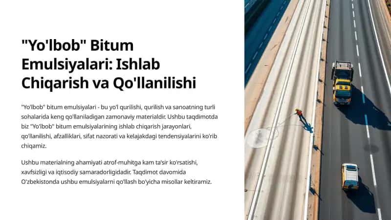"Yo'lbob" Bitum Emulsiyalari 1
