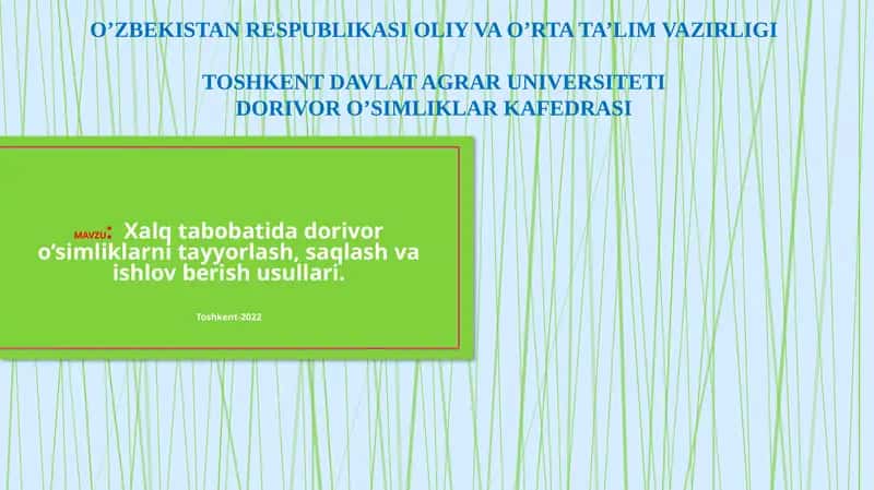 Dorivor O'simliklarni Tayyorlash 1