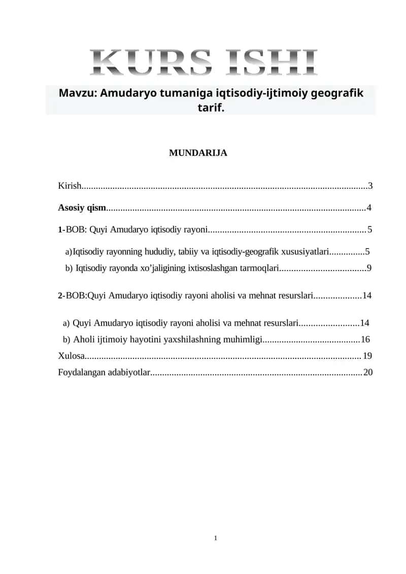 Amudaryo tumaniga iqtisodiy-ijtimoiy geografik tarif 1