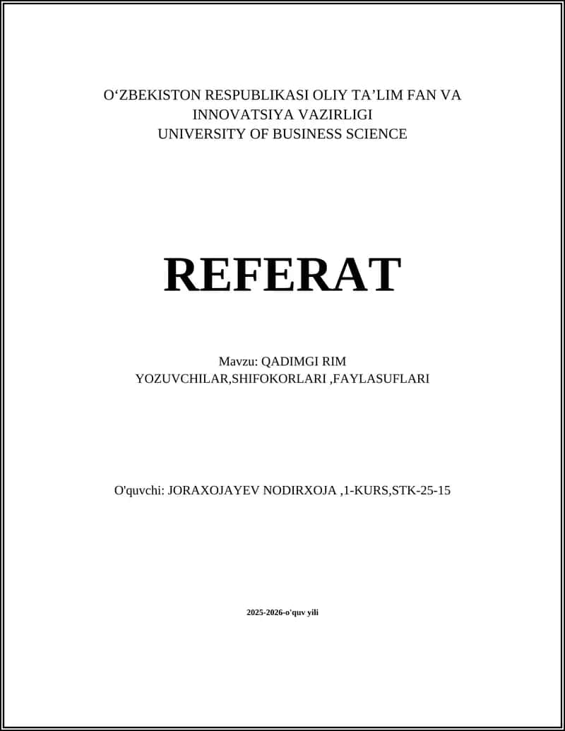 QADIMGI RIM YOZUVCHILAR, SHIFOKORLARI, FAYLASUFLARI 1